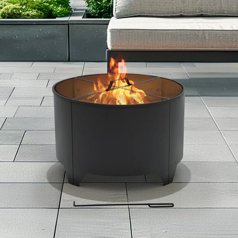 Forge Round Steel Wood Burning Fire Pit 26" - Gray
