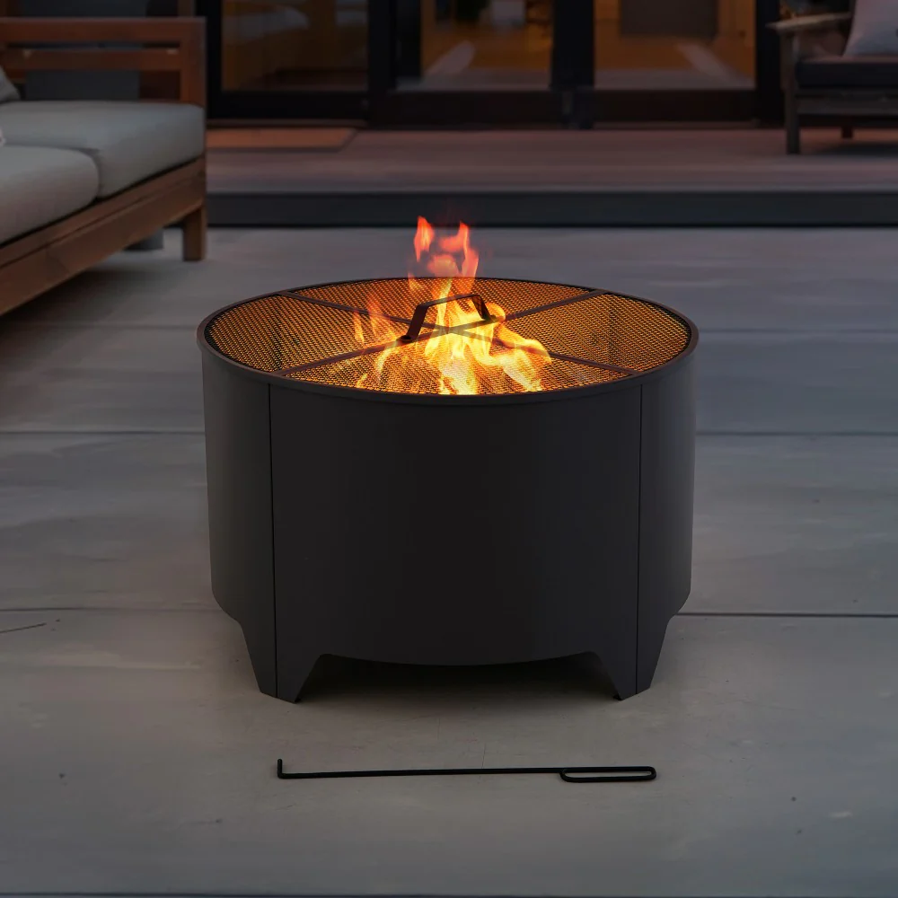 Forge Round Steel Wood Burning Fire Pit 26" - Gray - Image 2