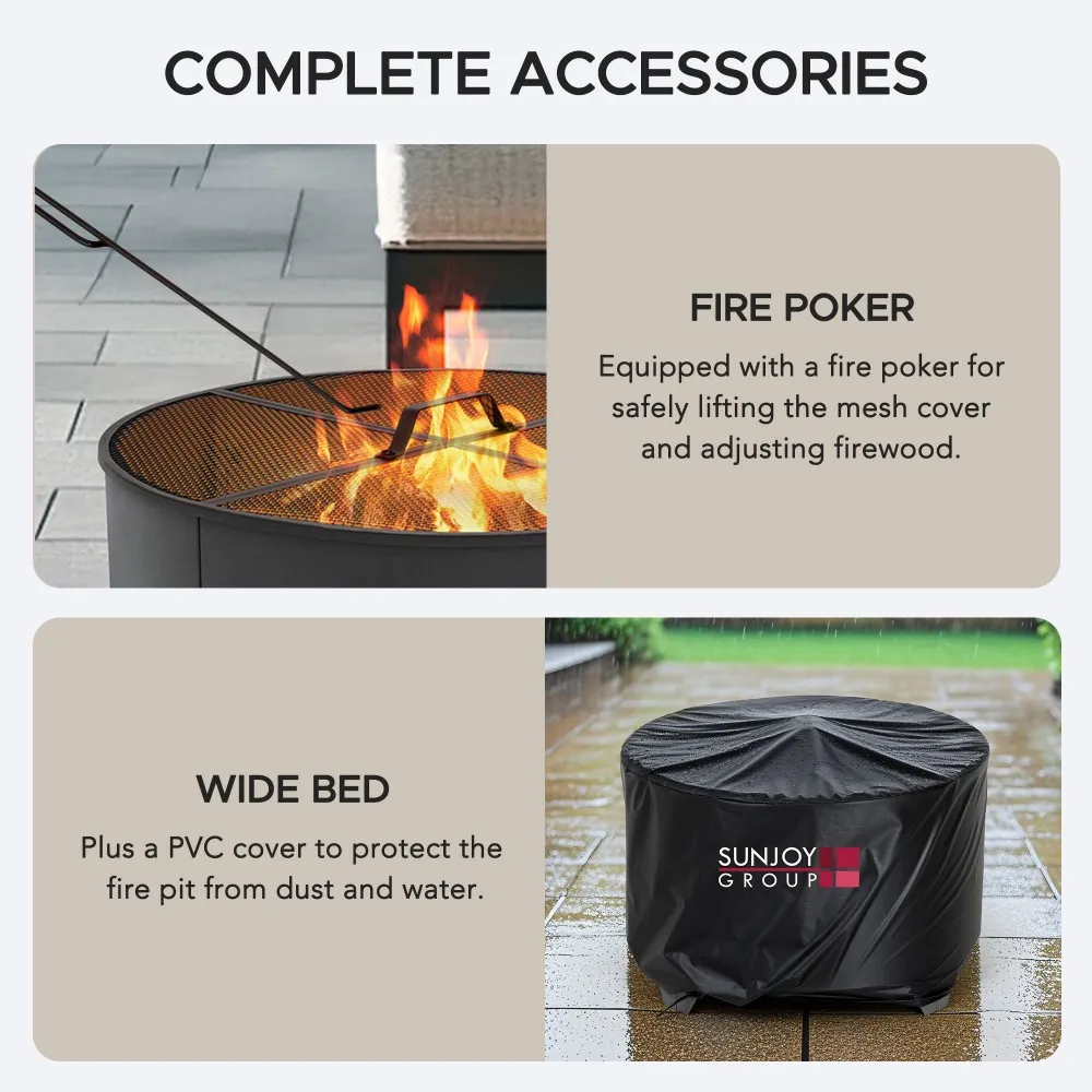 Forge Round Steel Wood Burning Fire Pit 26" - Gray - Image 9