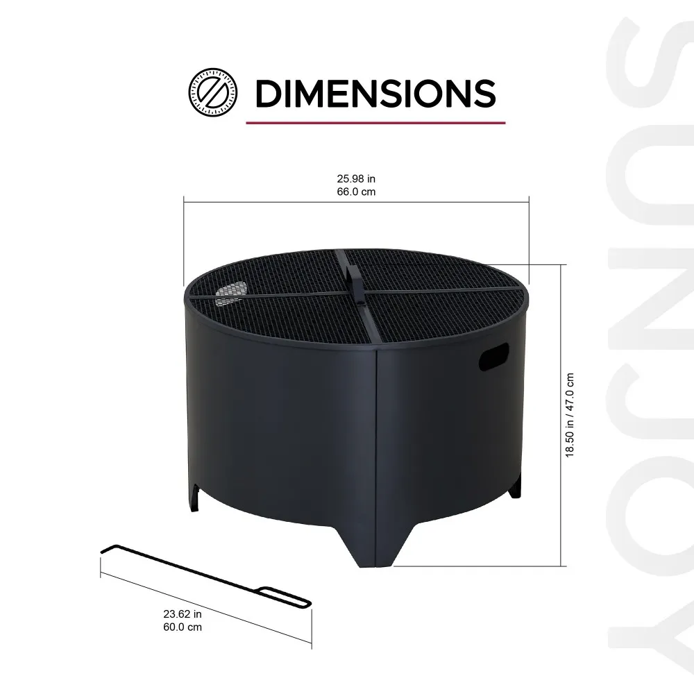 Forge Round Steel Wood Burning Fire Pit 26" - Black - Image 3