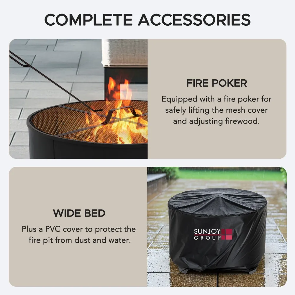 Forge Round Steel Wood Burning Fire Pit 26" - Black - Image 9