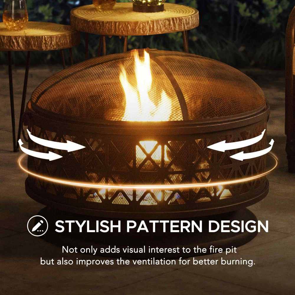 Forge Round Steel Wood Burning Fire Pit 30" - Matte Black - Image 5