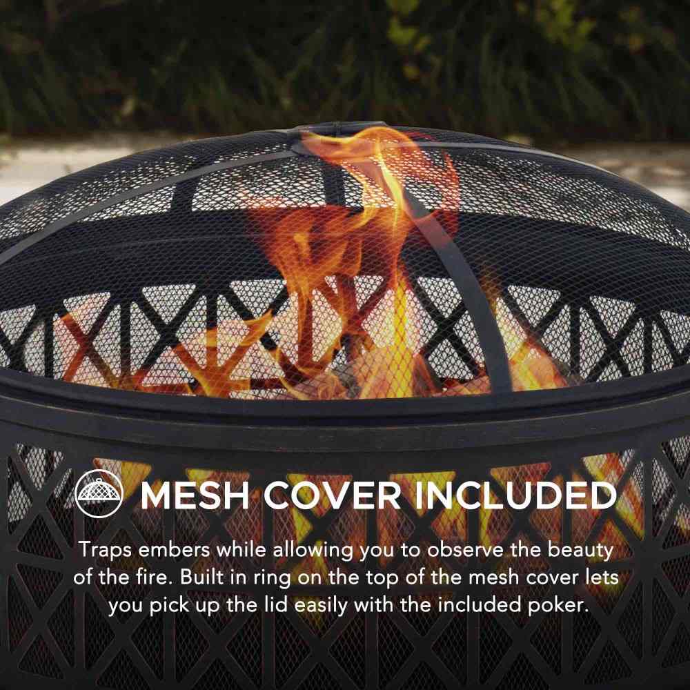 Forge Round Steel Wood Burning Fire Pit 30" - Matte Black - Image 7