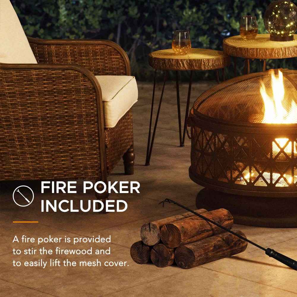Forge Round Steel Wood Burning Fire Pit 30" - Matte Black - Image 9