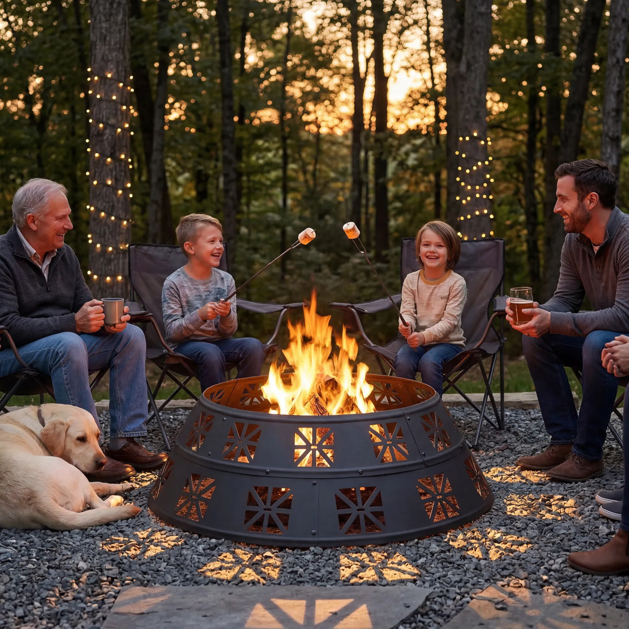 36'' Portable Steel Fire Pit Ring with Decorative Cutouts - Image 2