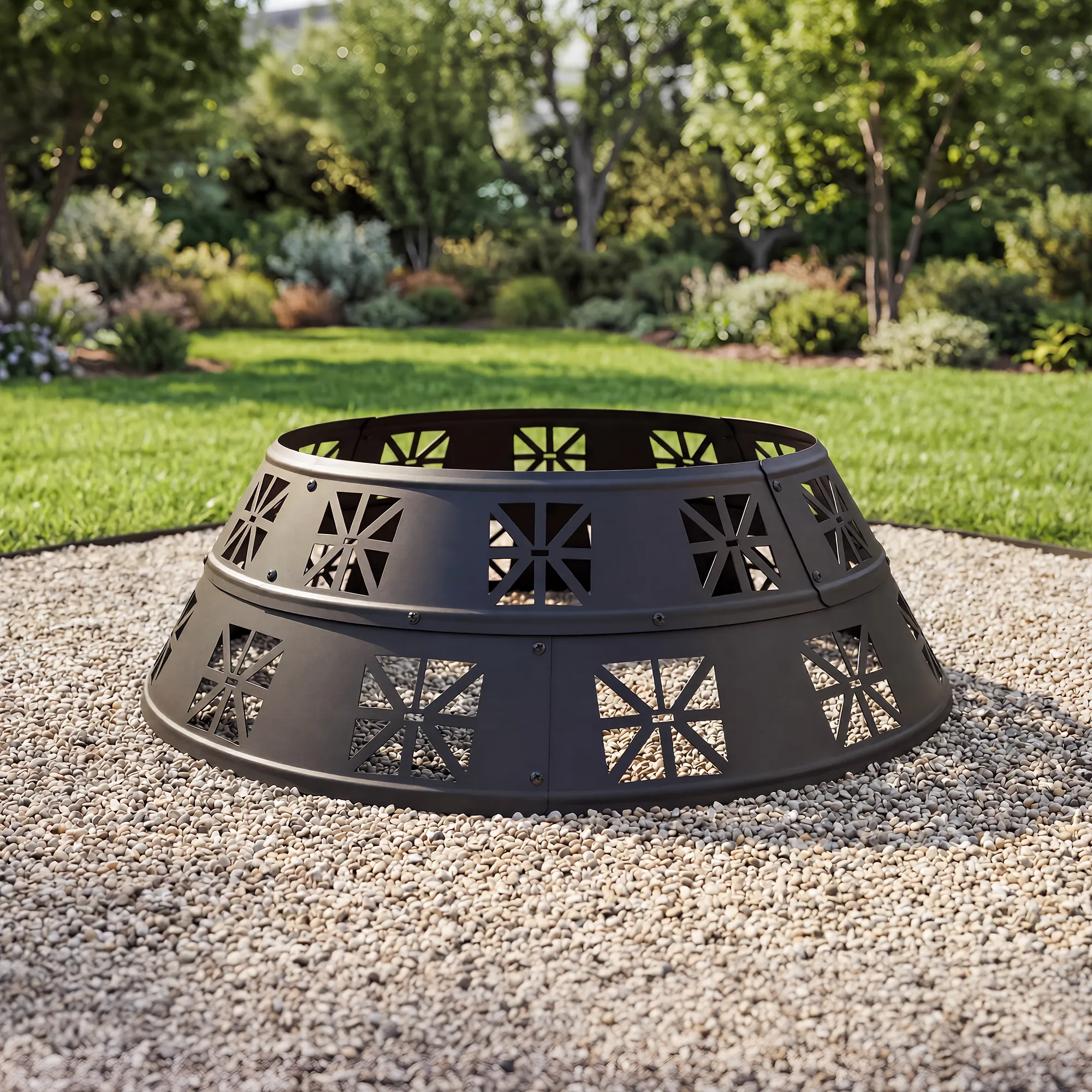36'' Portable Steel Fire Pit Ring with Decorative Cutouts - Image 3