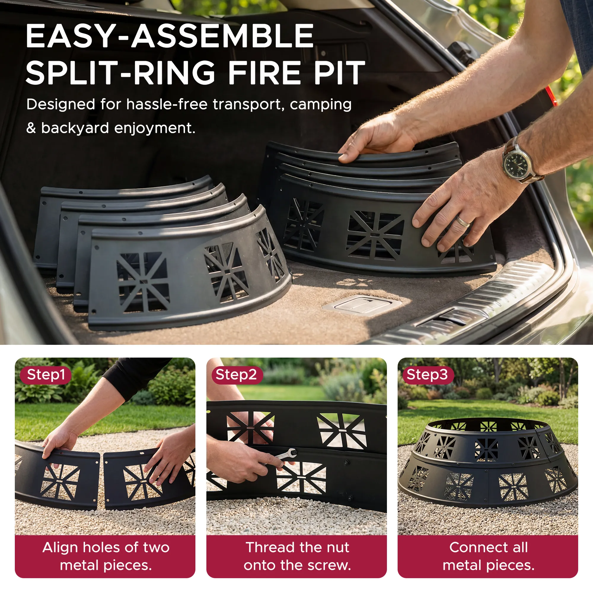 36'' Portable Steel Fire Pit Ring with Decorative Cutouts - Image 7