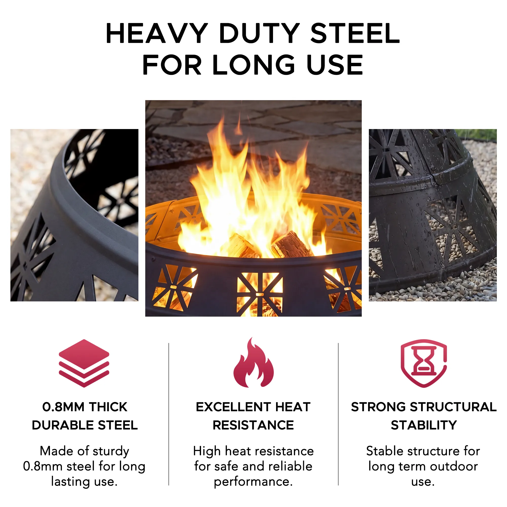 36'' Portable Steel Fire Pit Ring with Decorative Cutouts - Image 8