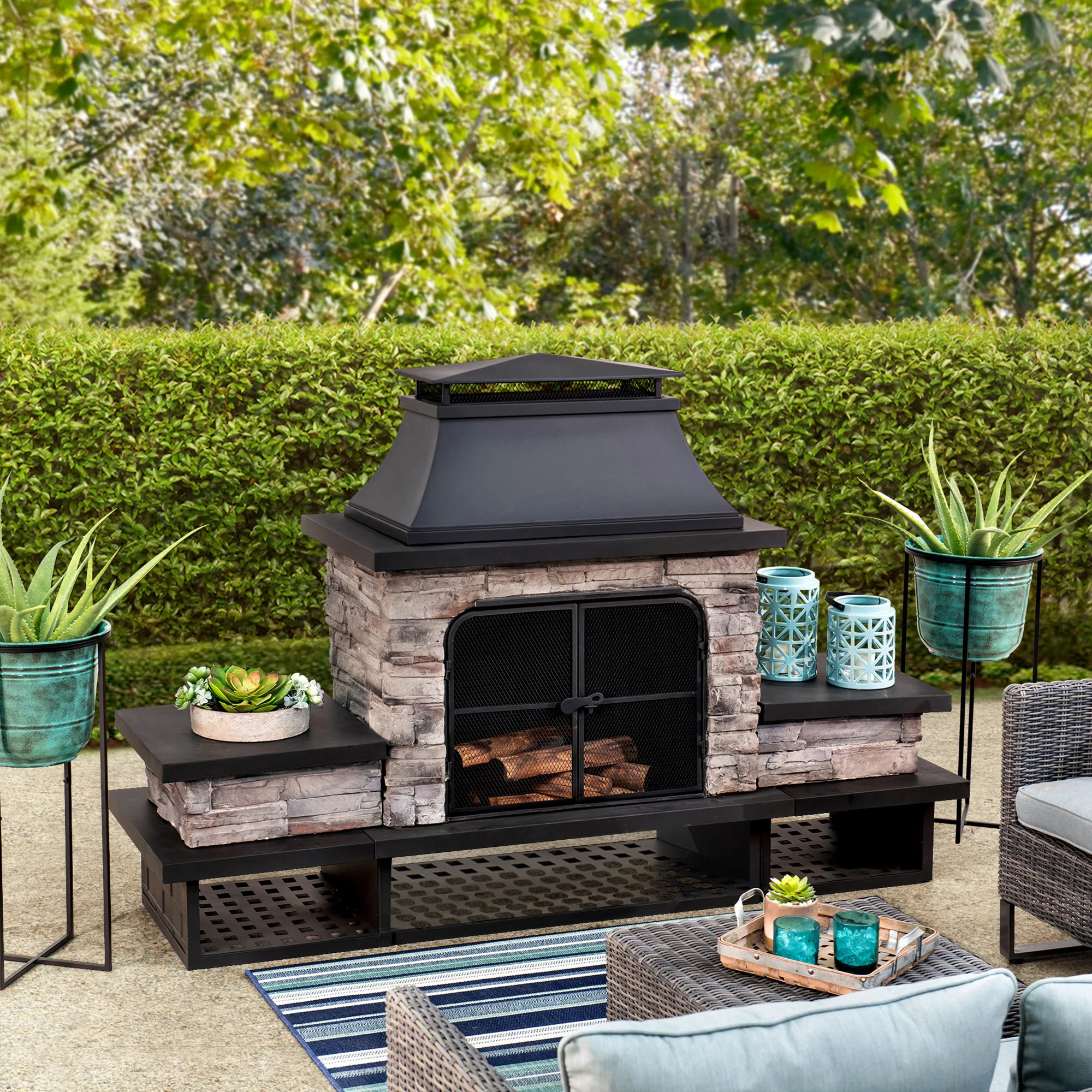 Canyon Stone Wood Burning Fireplace 48" - Black
