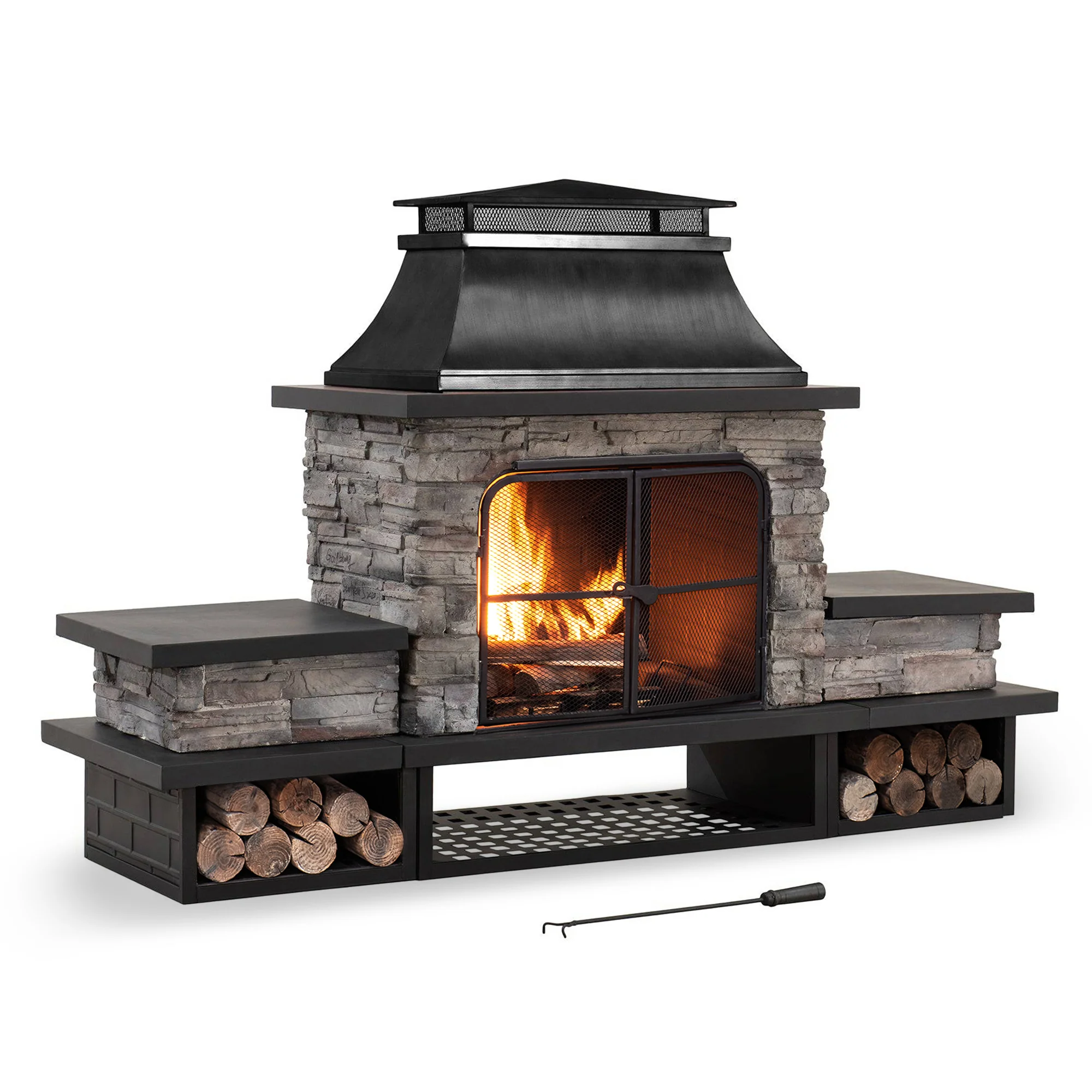 Canyon Stone Wood Burning Fireplace 48" - Black - Image 10