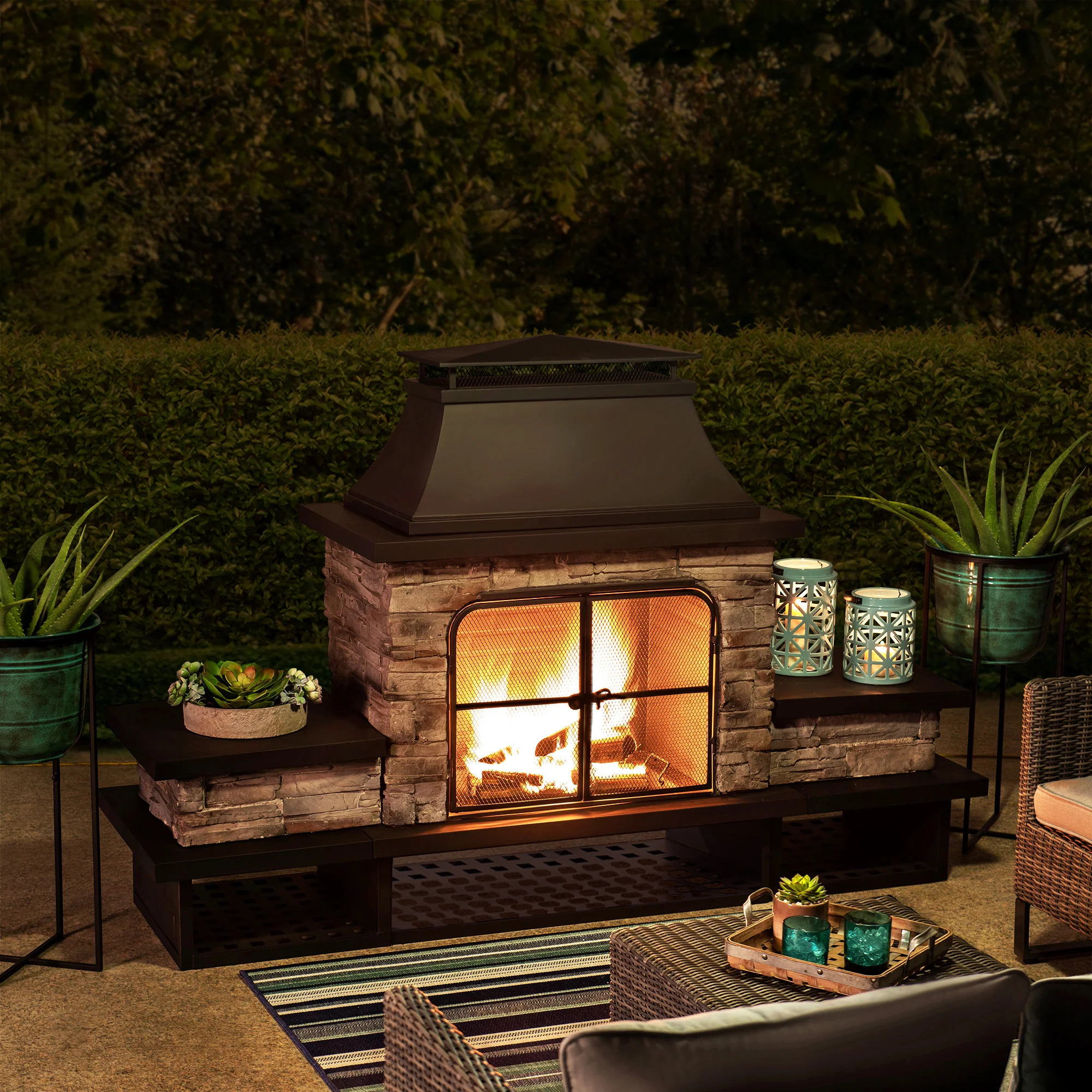 Canyon Stone Wood Burning Fireplace 48" - Black - Image 2