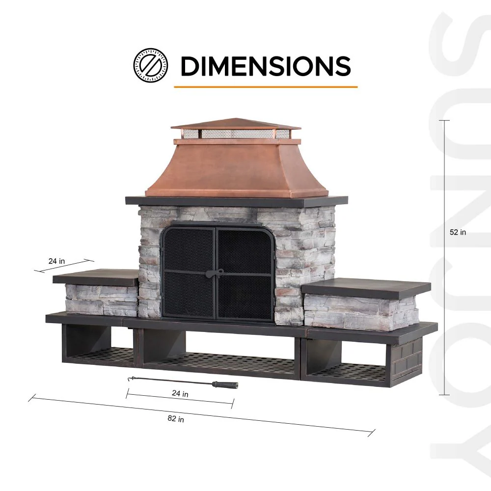Canyon Stone Wood Burning Fireplace 48" - Antique Copper - Image 3