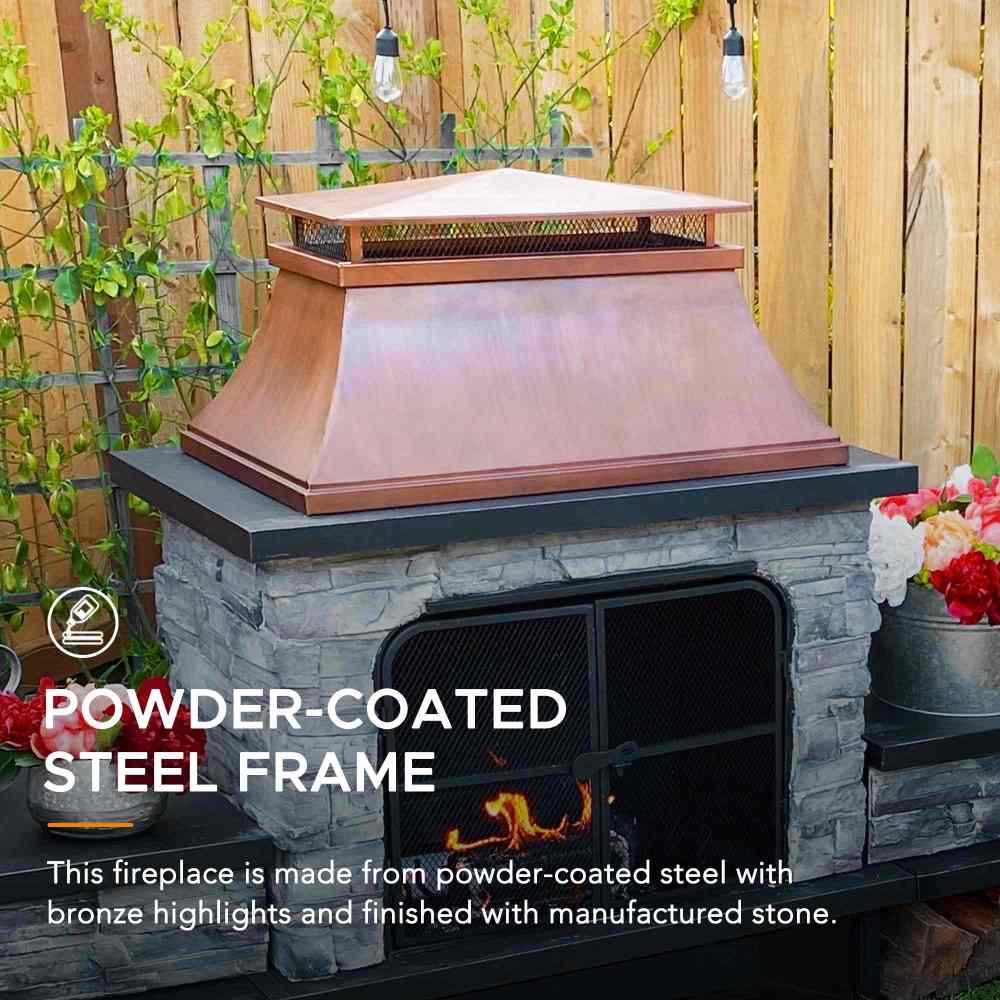 Canyon Stone Wood Burning Fireplace 48" - Antique Copper - Image 6