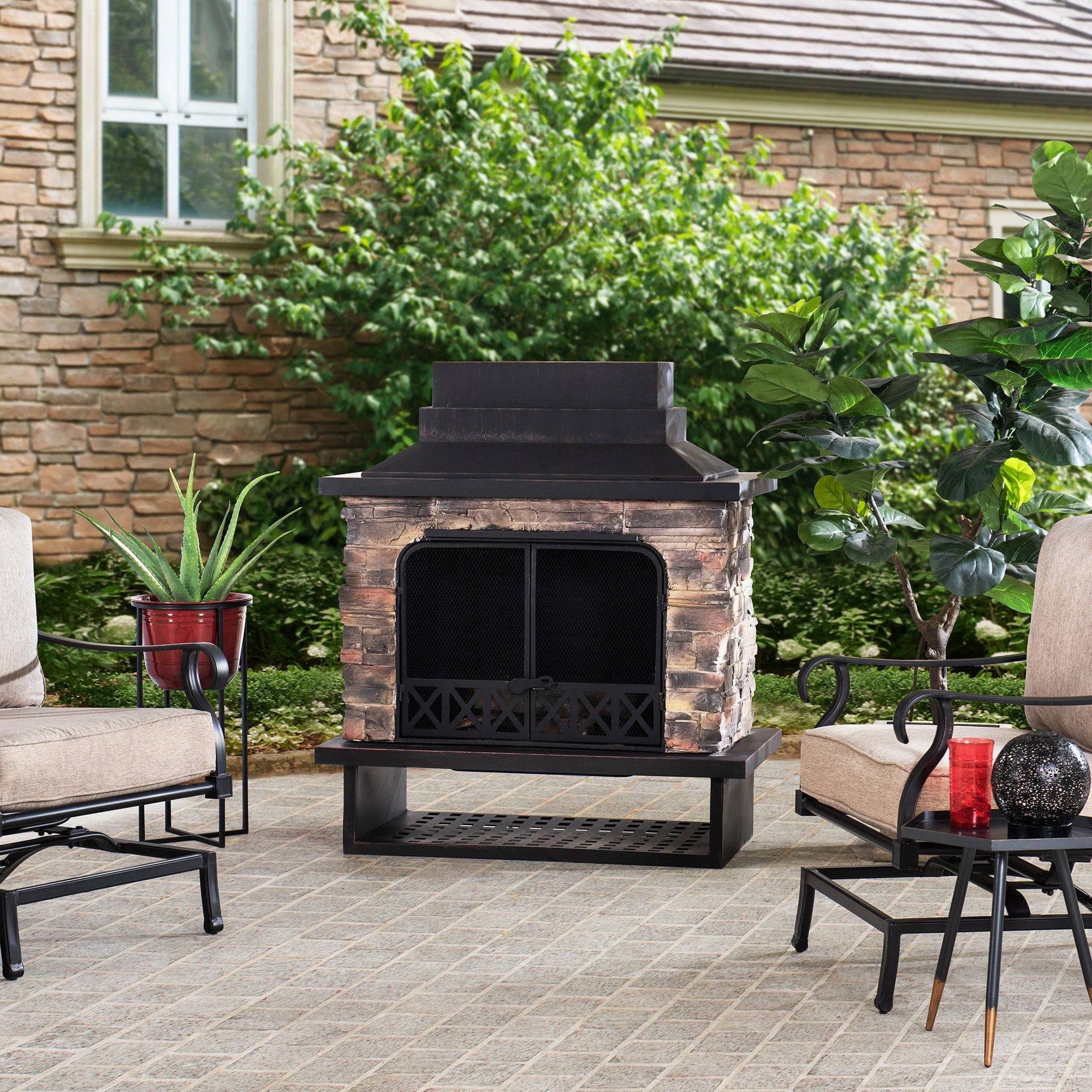 Canyon Stone Wood Burning Fireplace 48" - Matte Black Steel - Image 10