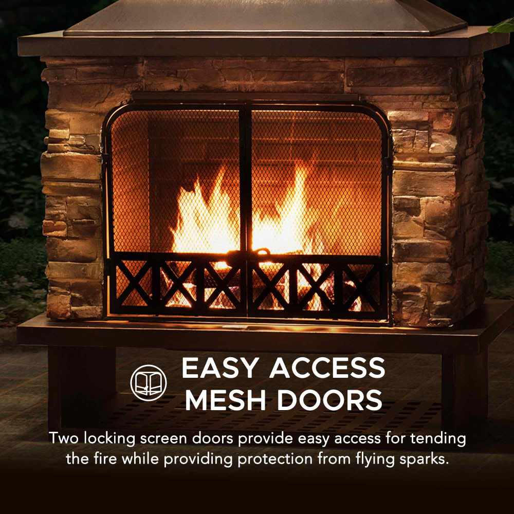 Canyon Stone Wood Burning Fireplace 48" - Matte Black Steel - Image 8