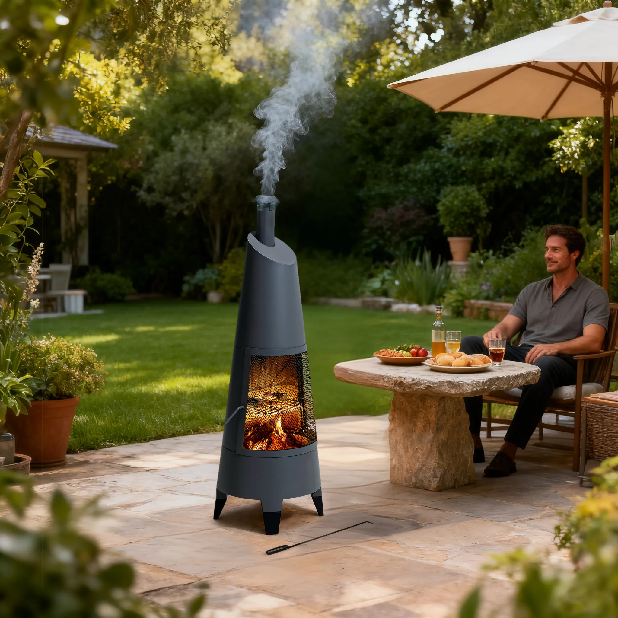 Alpine 2-in-1 Chiminea Fire Pit & Grill 57" - Gray