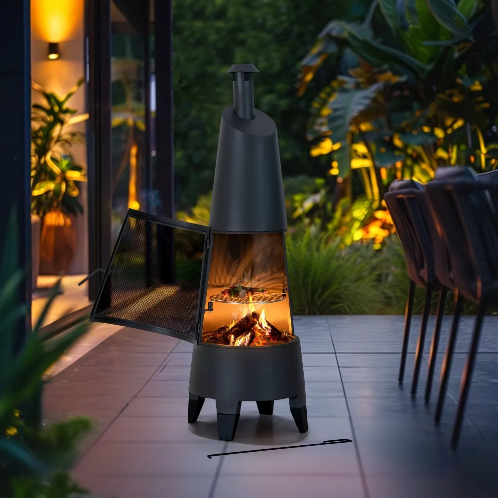 Alpine 2-in-1 Chiminea Fire Pit & Grill 57" - Gray - Image 12