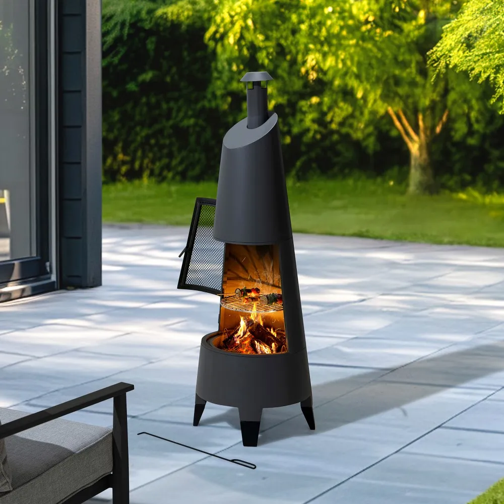 Alpine 2-in-1 Chiminea Fire Pit & Grill 57" - Gray - Image 13