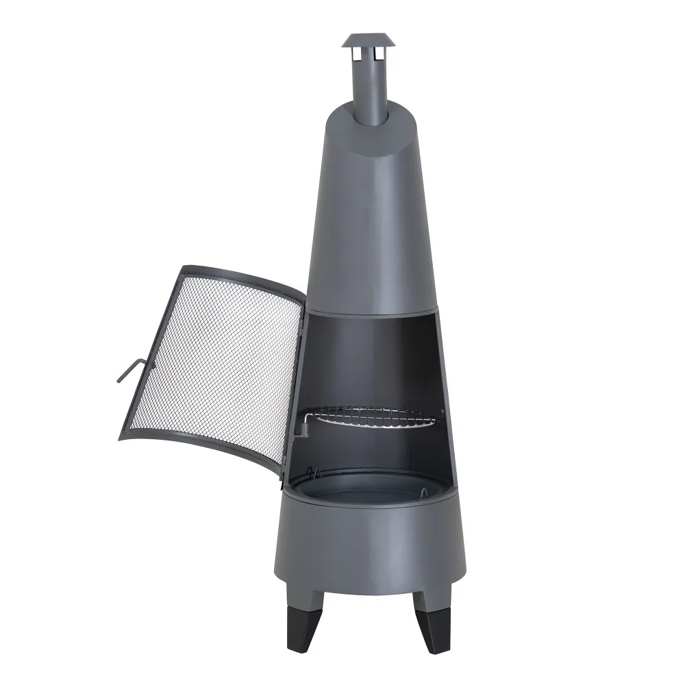 Alpine 2-in-1 Chiminea Fire Pit & Grill 57" - Gray - Image 14