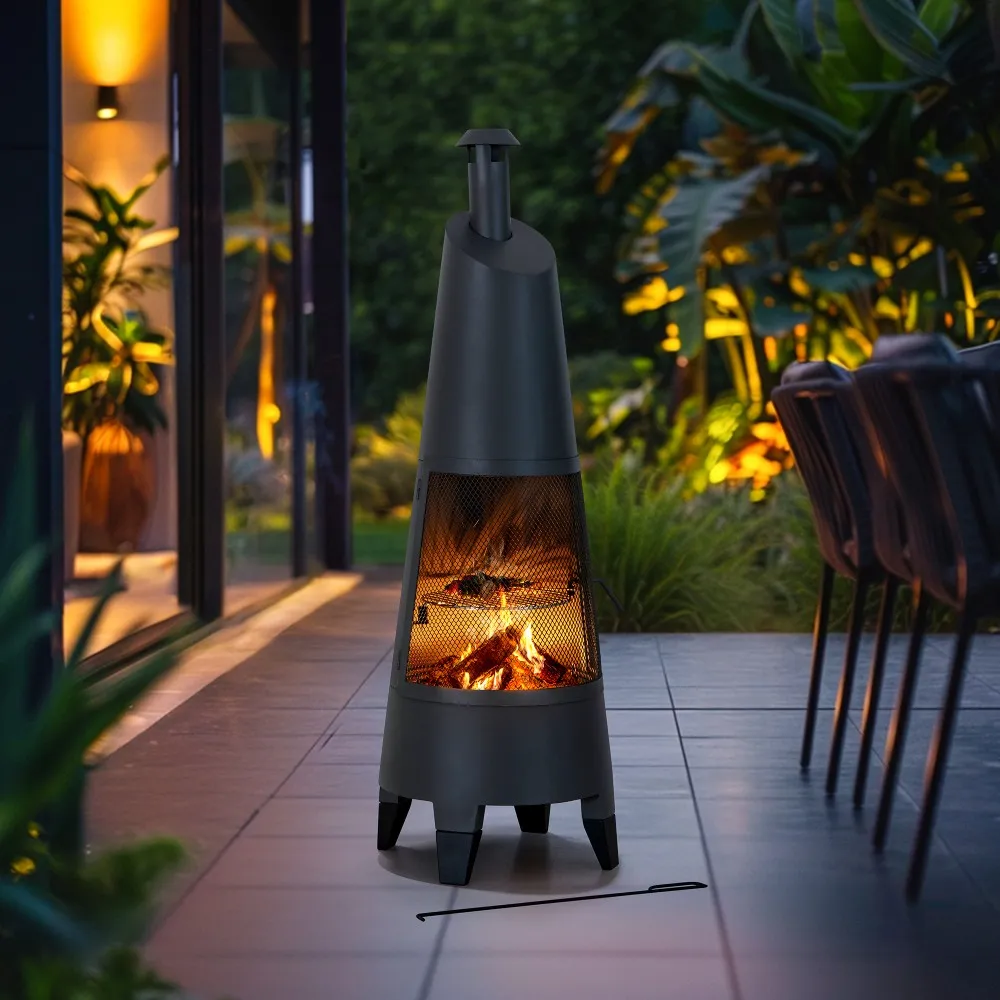 Alpine 2-in-1 Chiminea Fire Pit & Grill 57" - Gray - Image 2
