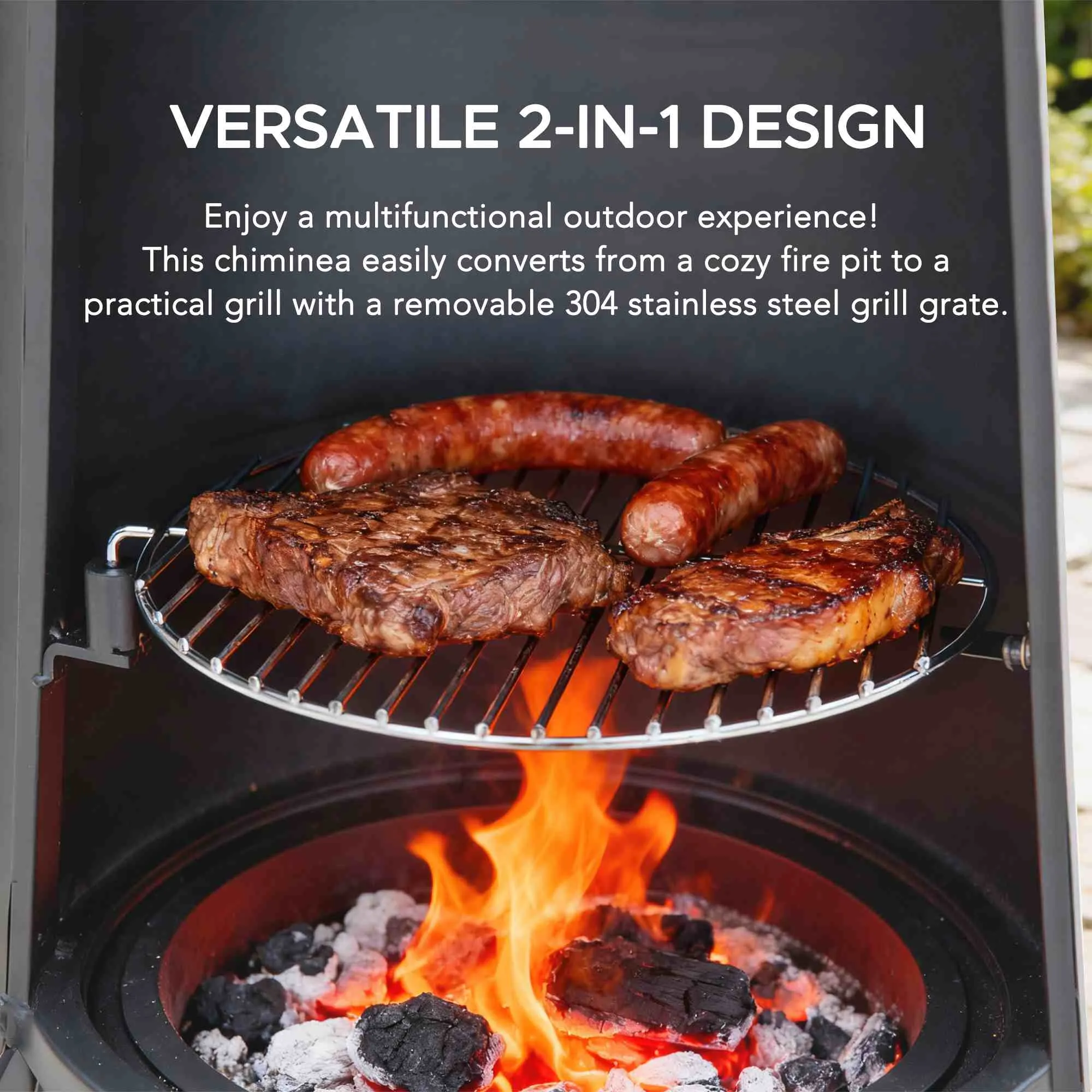 Alpine 2-in-1 Chiminea Fire Pit & Grill 57" - Gray - Image 3