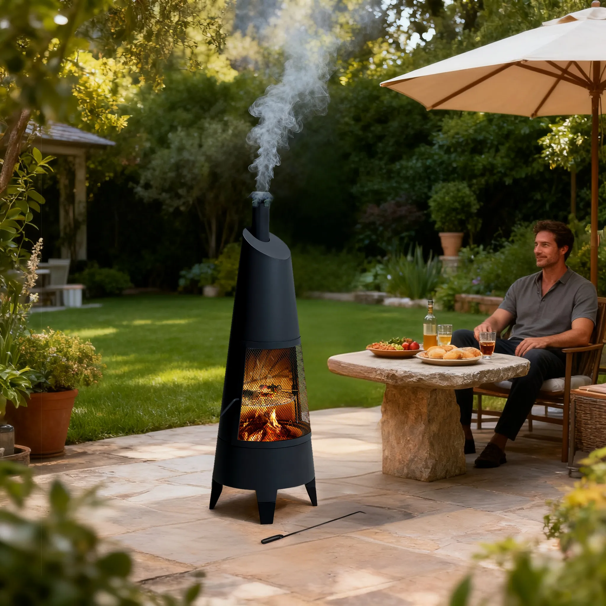 Alpine 2-in-1 Chiminea Fire Pit & Grill 57" - Black