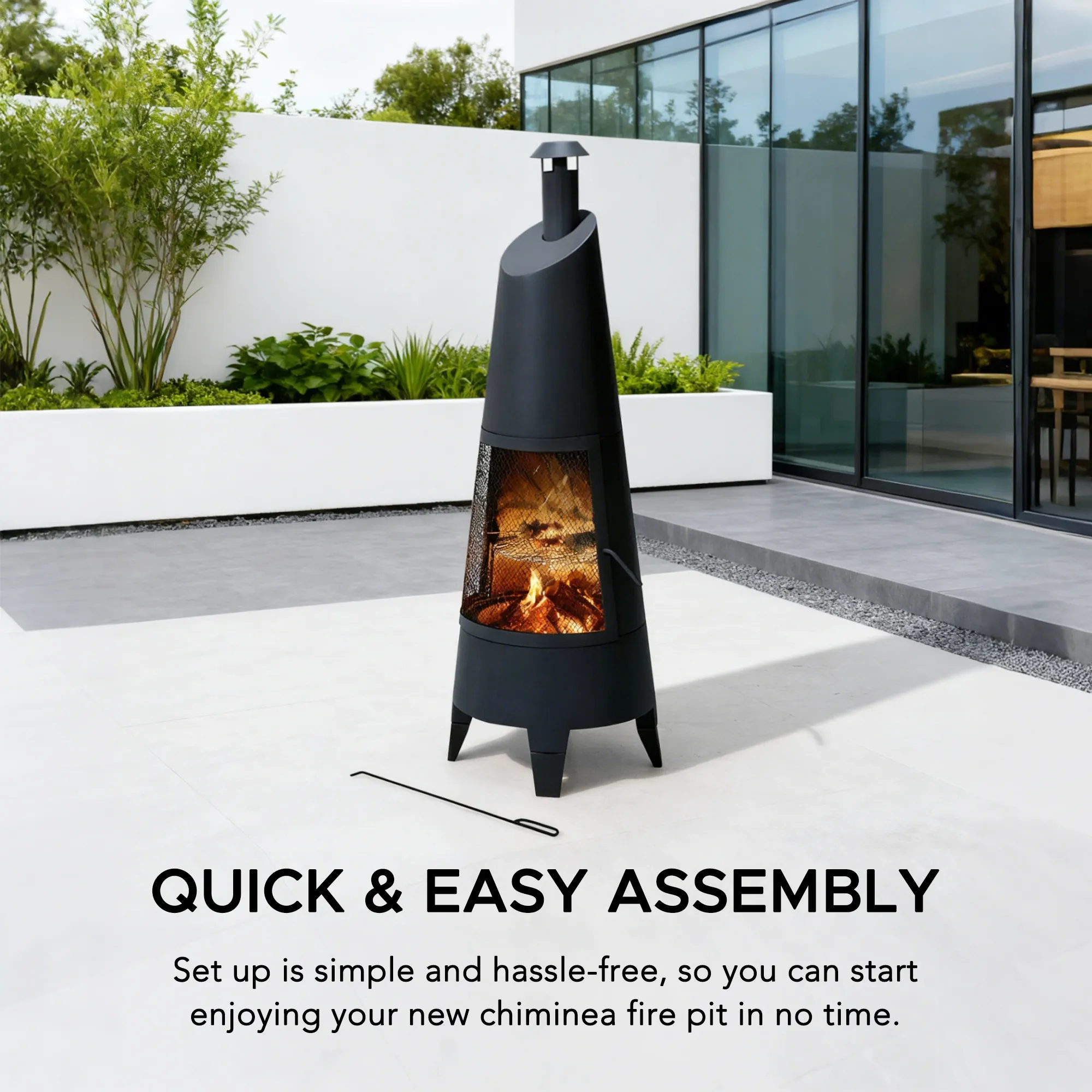 Alpine 2-in-1 Chiminea Fire Pit & Grill 57" - Black - Image 10