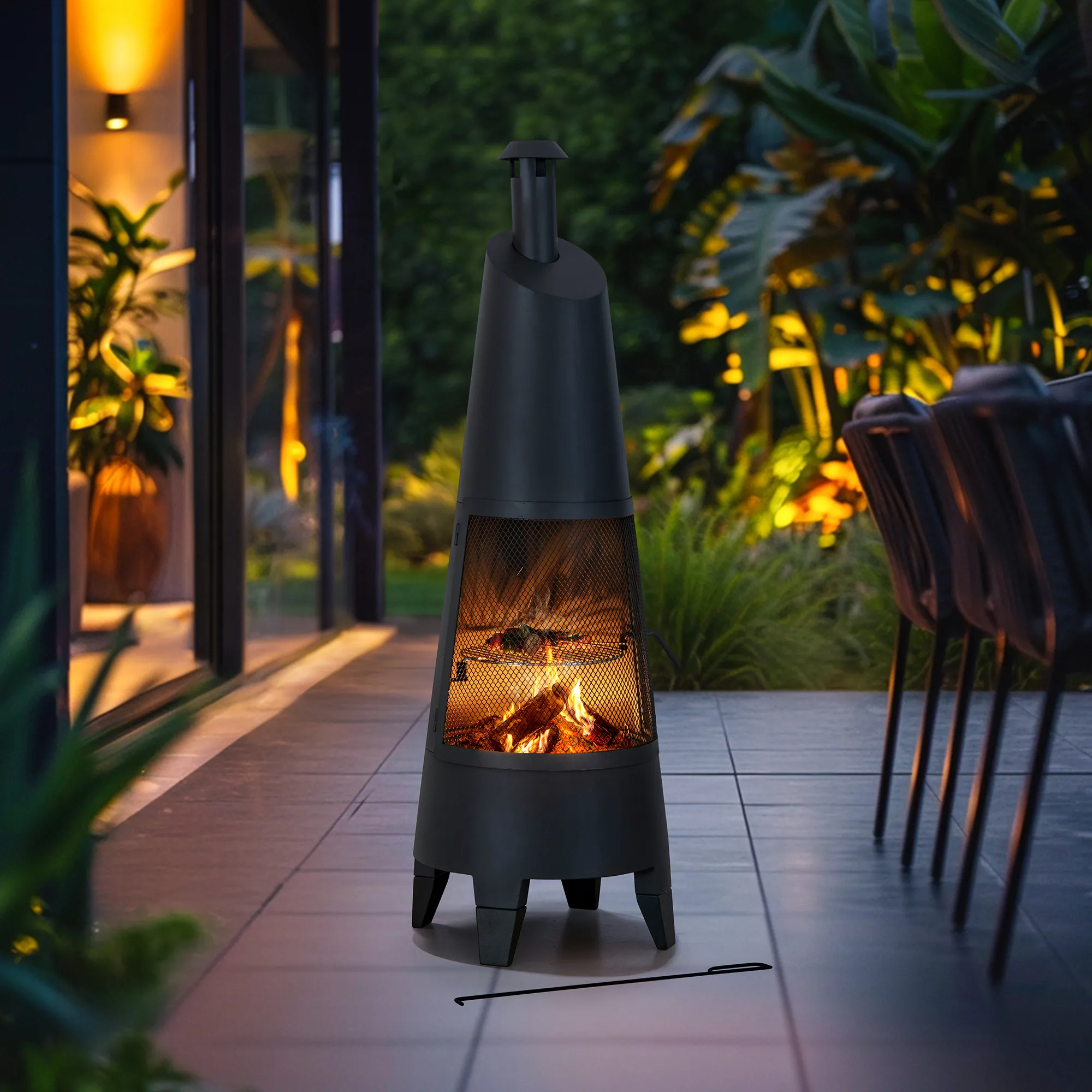 Alpine 2-in-1 Chiminea Fire Pit & Grill 57" - Black - Image 12
