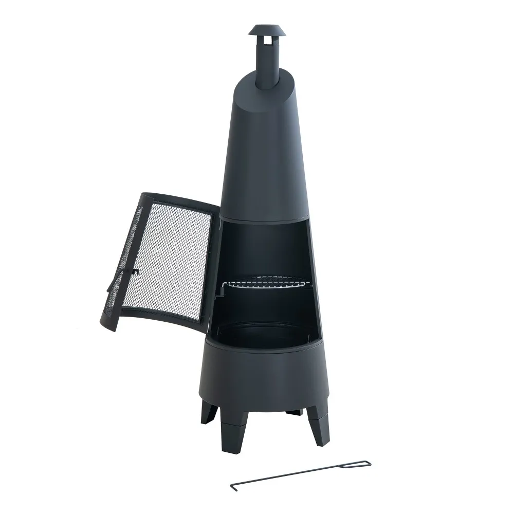 Alpine 2-in-1 Chiminea Fire Pit & Grill 57" - Black - Image 15
