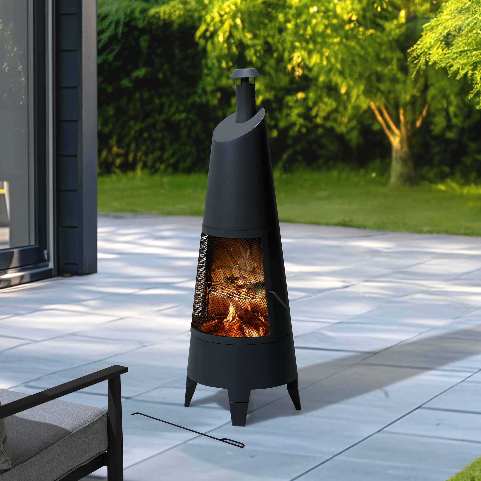Alpine 2-in-1 Chiminea Fire Pit & Grill 57" - Black - Image 2