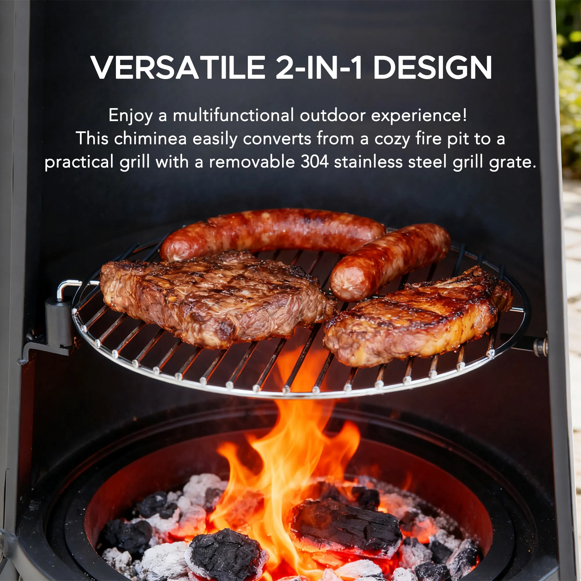 Alpine 2-in-1 Chiminea Fire Pit & Grill 57" - Black - Image 3