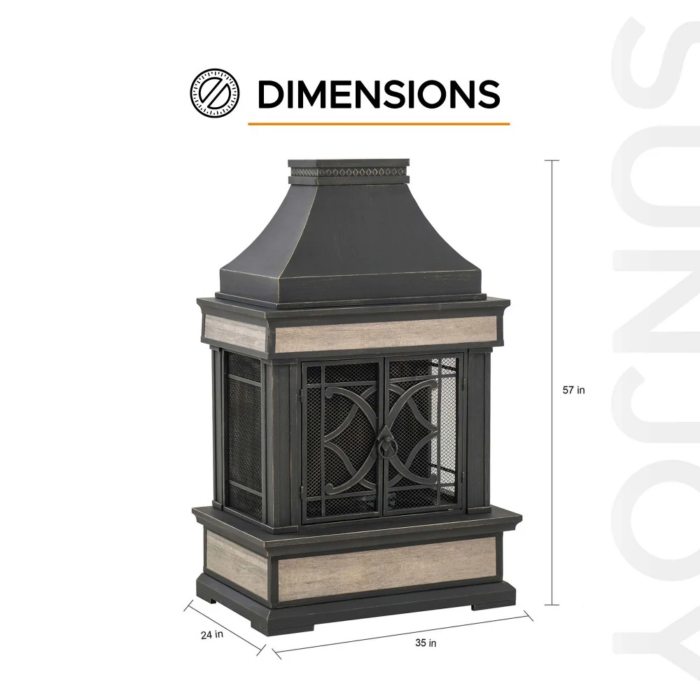 Vintage Steel Wood Burning Chiminea 57" - Matte Black & Gold - Image 3