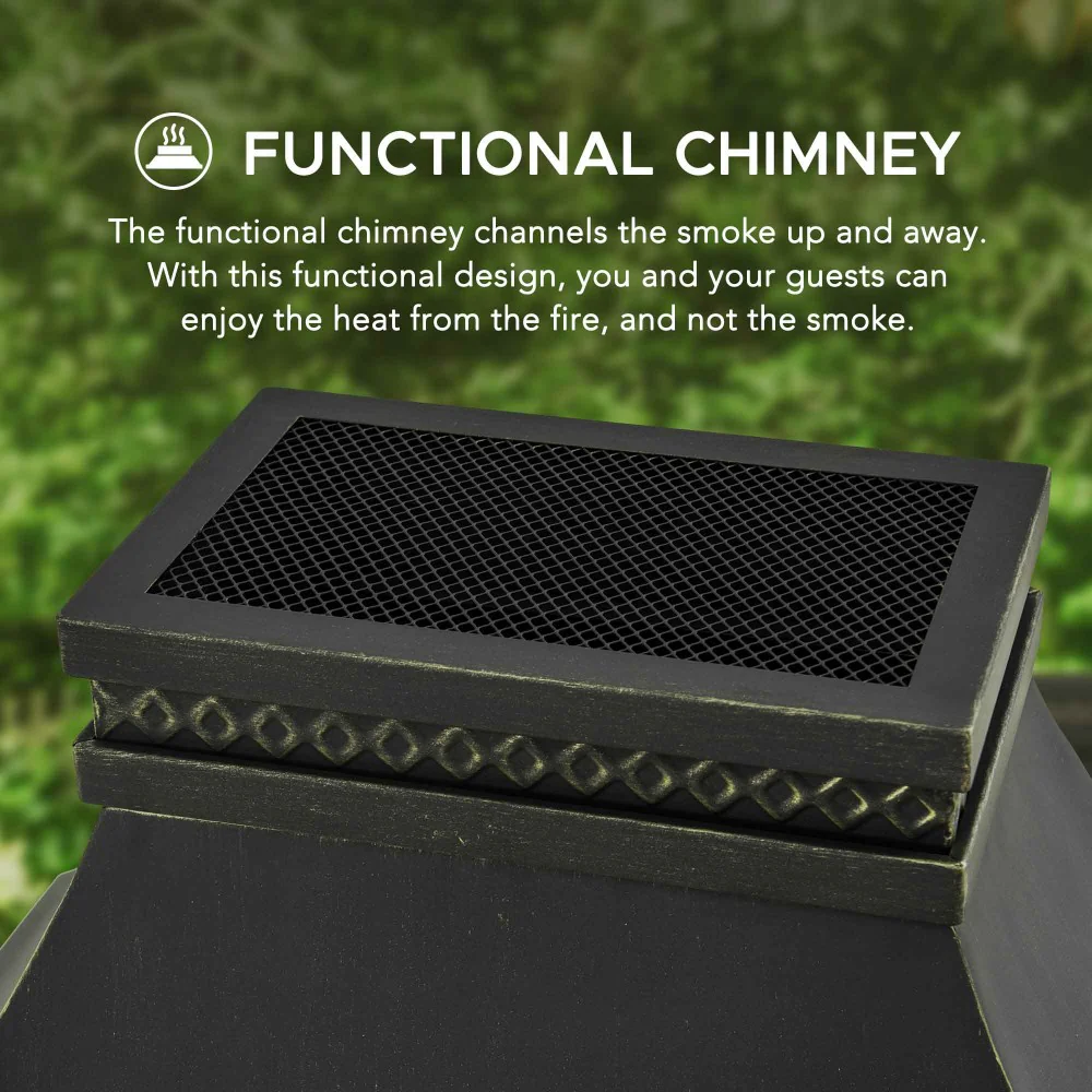 Vintage Steel Wood Burning Chiminea 57" - Matte Black & Gold - Image 4