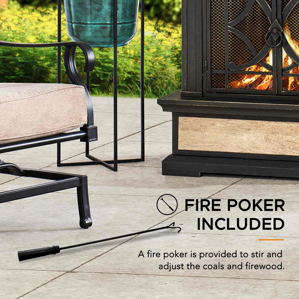 Vintage Steel Wood Burning Chiminea 57" - Matte Black & Gold - Image 9
