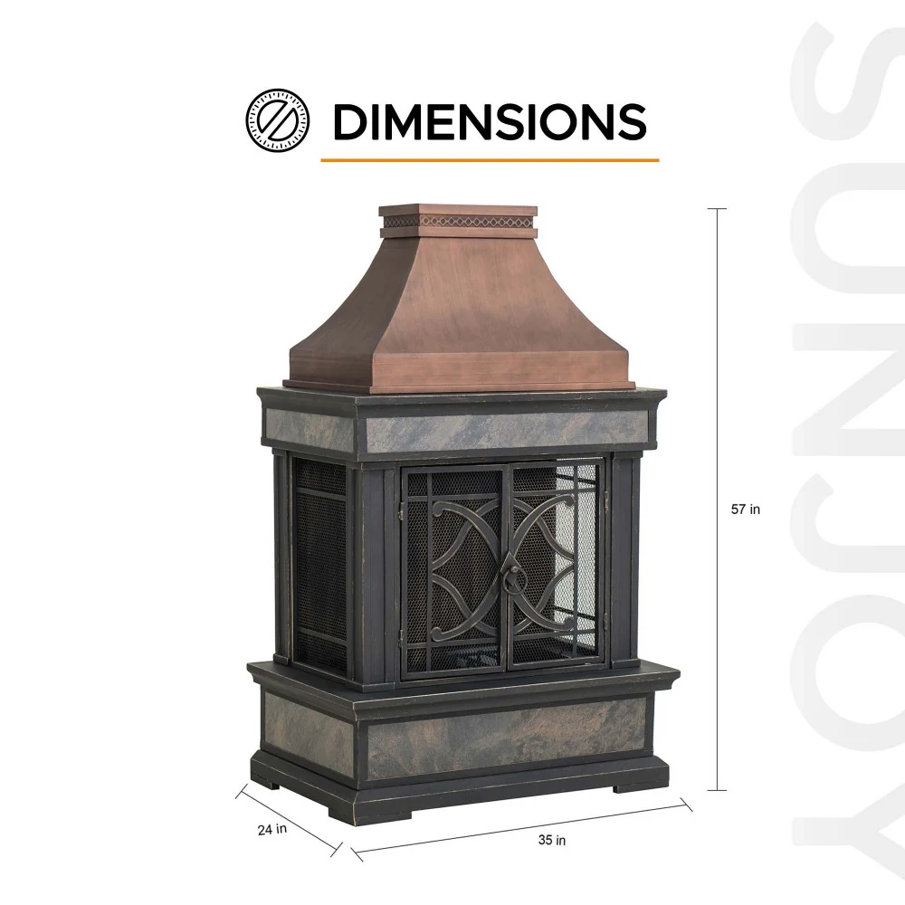 Vintage Steel Wood Burning Chiminea 57" - Antique Copper & Gray - Image 3