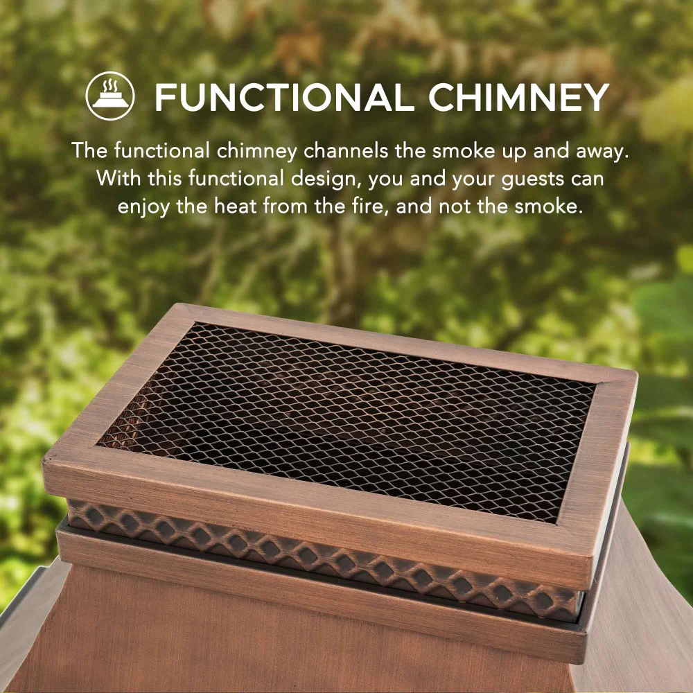 Vintage Steel Wood Burning Chiminea 57" - Antique Copper & Gray - Image 4