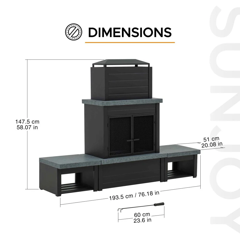 Nordic Modern Wood Burning Fireplace 58" - Onyx Black - Image 3