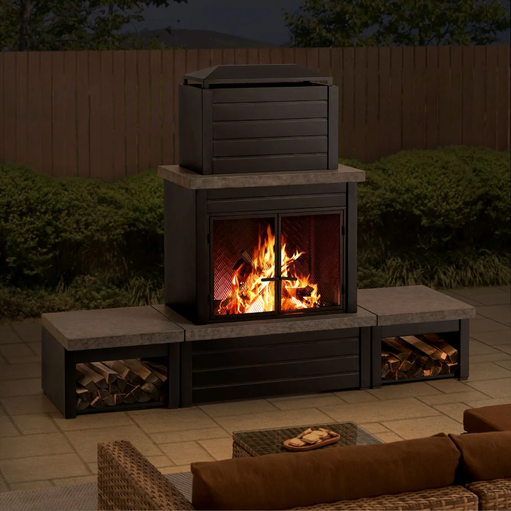 Nordic Modern Wood Burning Fireplace 58" - Onyx Black - Image 9
