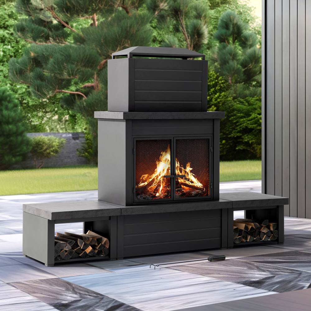 Nordic Modern Wood Burning Fireplace 58" - Dark Gray