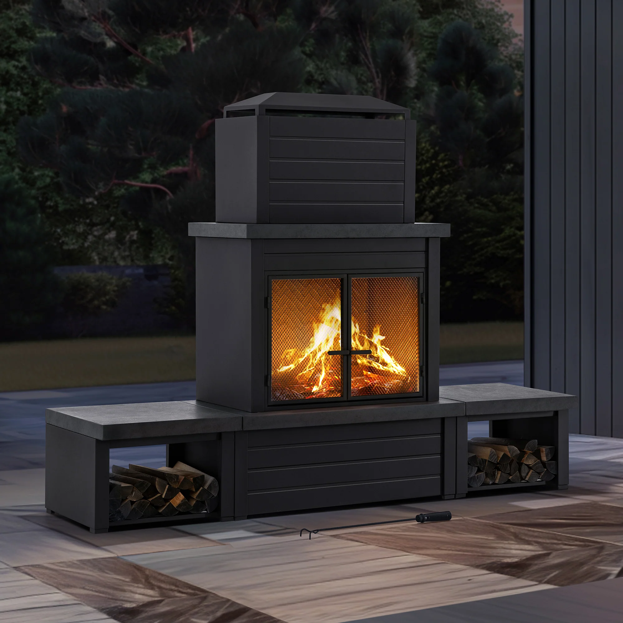 Nordic Modern Wood Burning Fireplace 58" - Dark Gray - Image 2
