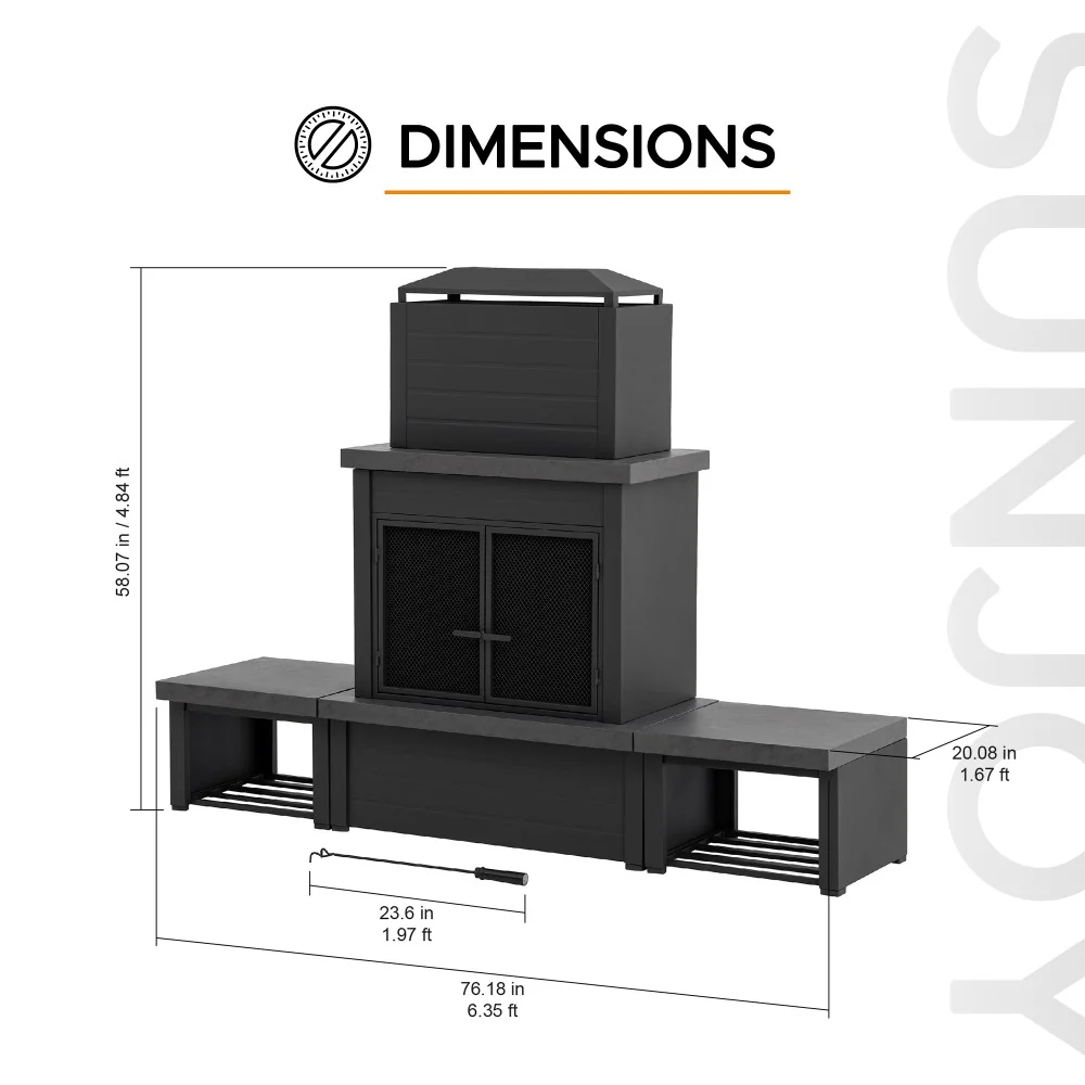 Nordic Modern Wood Burning Fireplace 58" - Dark Gray - Image 3
