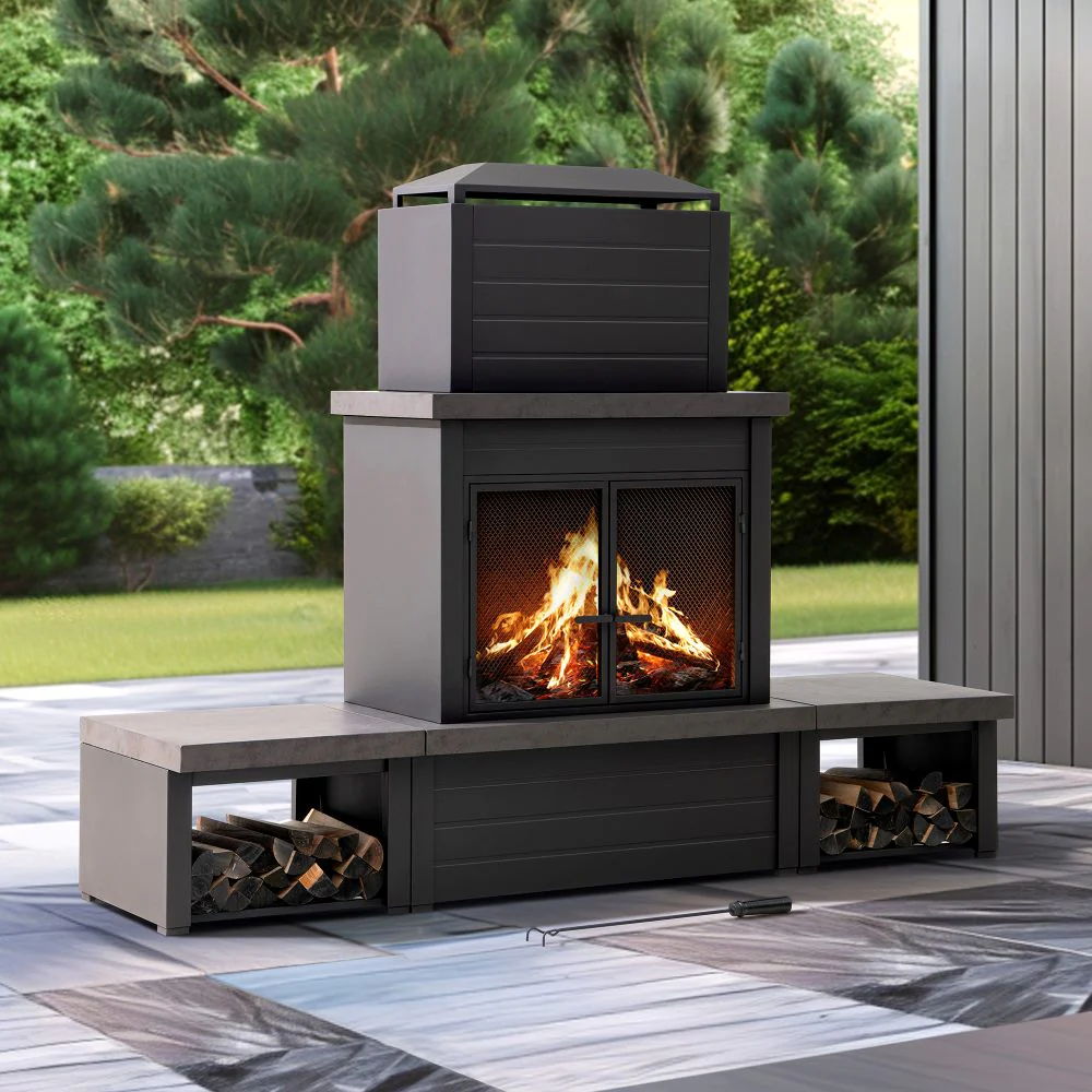 Nordic Modern Wood Burning Fireplace 58" - Brown