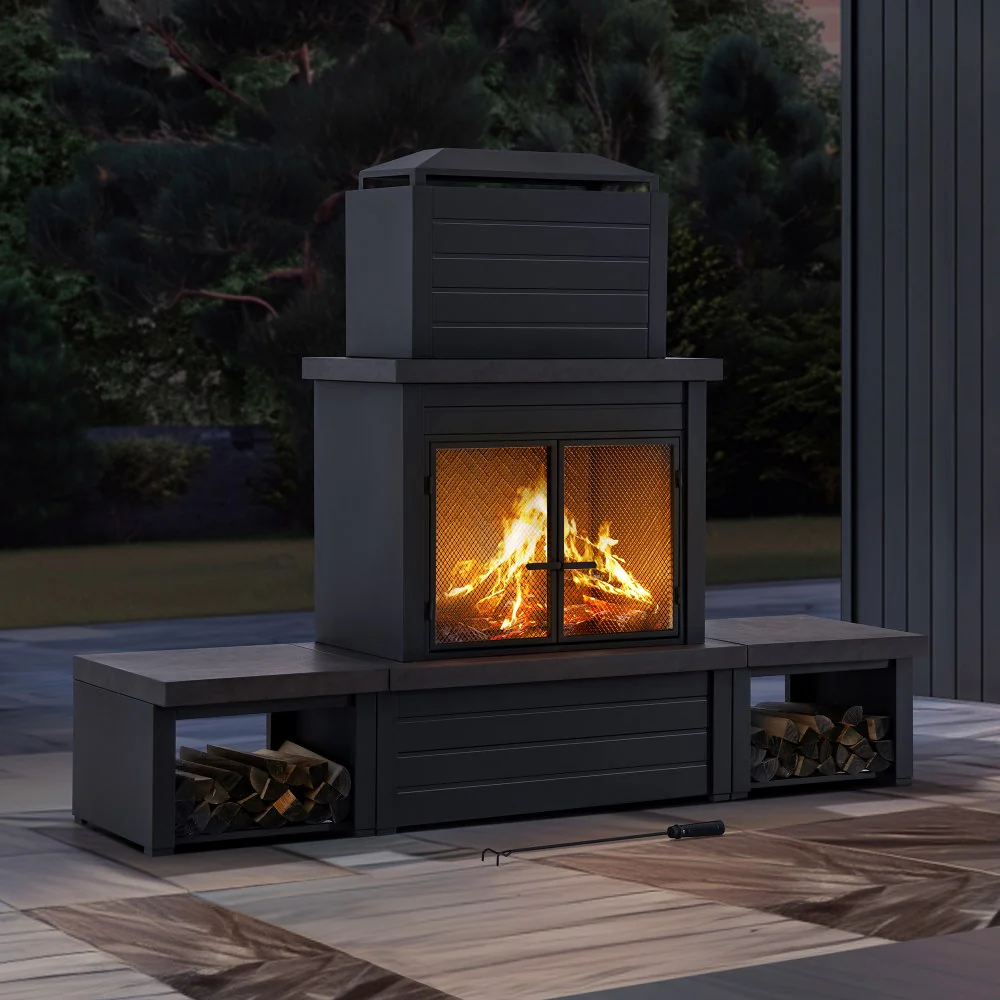 Nordic Modern Wood Burning Fireplace 58" - Brown - Image 2