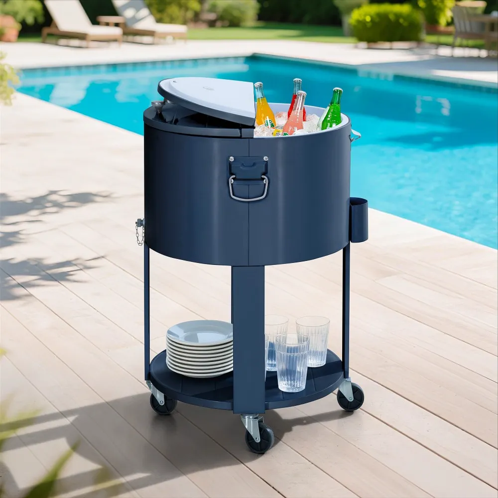 Oasis Rolling Patio Ice Chest Cart 60 Qt - Cobalt Blue - Image 2