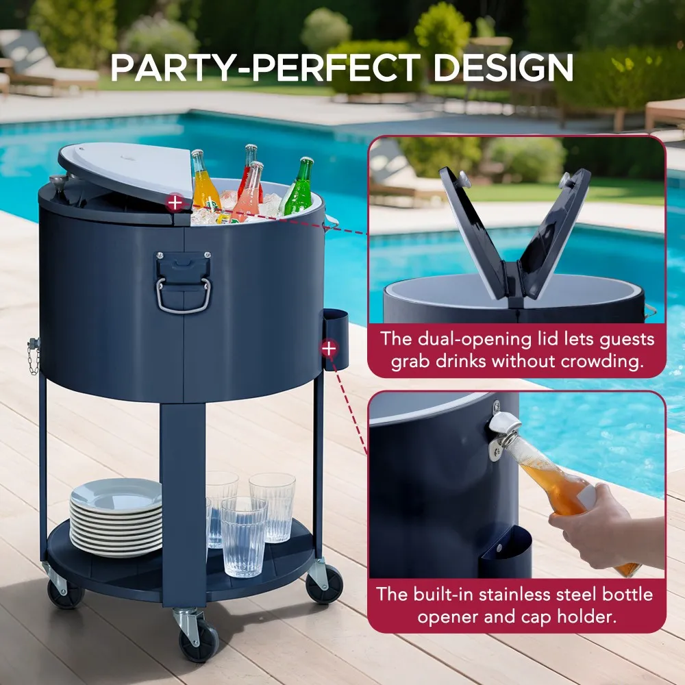 Oasis Rolling Patio Ice Chest Cart 60 Qt - Cobalt Blue - Image 5