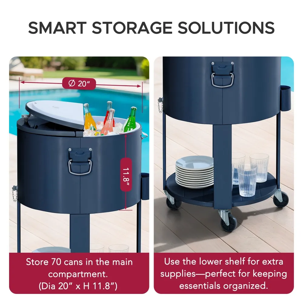 Oasis Rolling Patio Ice Chest Cart 60 Qt - Cobalt Blue - Image 6