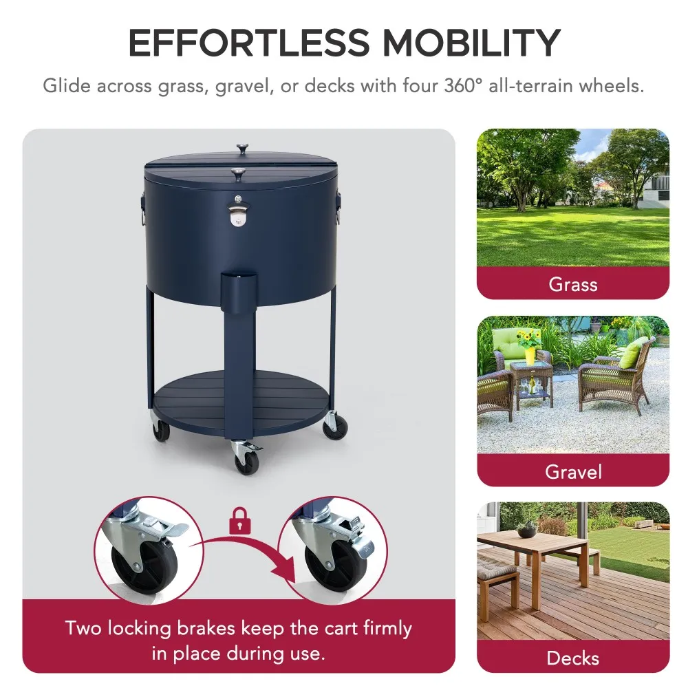 Oasis Rolling Patio Ice Chest Cart 60 Qt - Cobalt Blue - Image 7