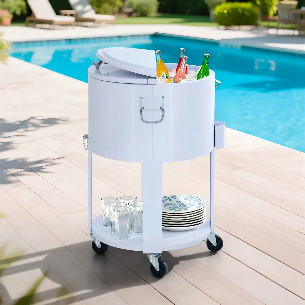 Oasis Rolling Patio Ice Chest Cart 60 Qt - Alabaster White