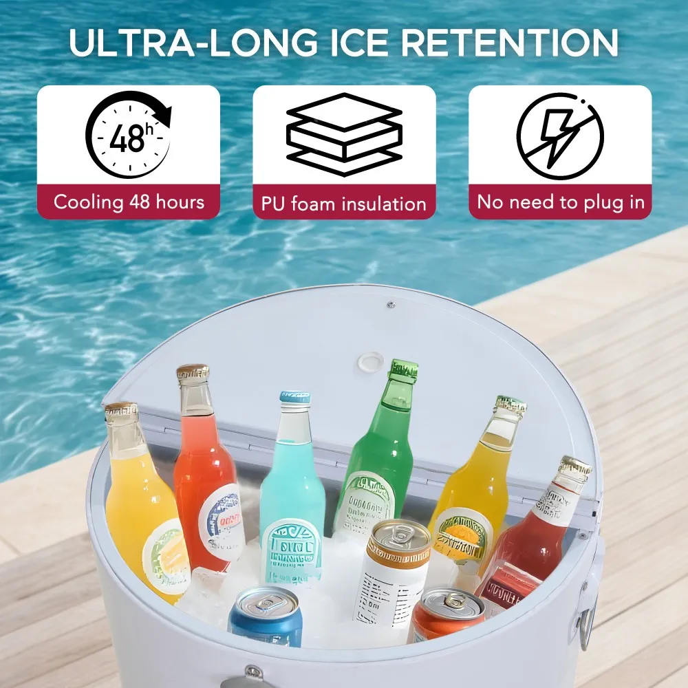 Oasis Rolling Patio Ice Chest Cart 60 Qt - Alabaster White - Image 4
