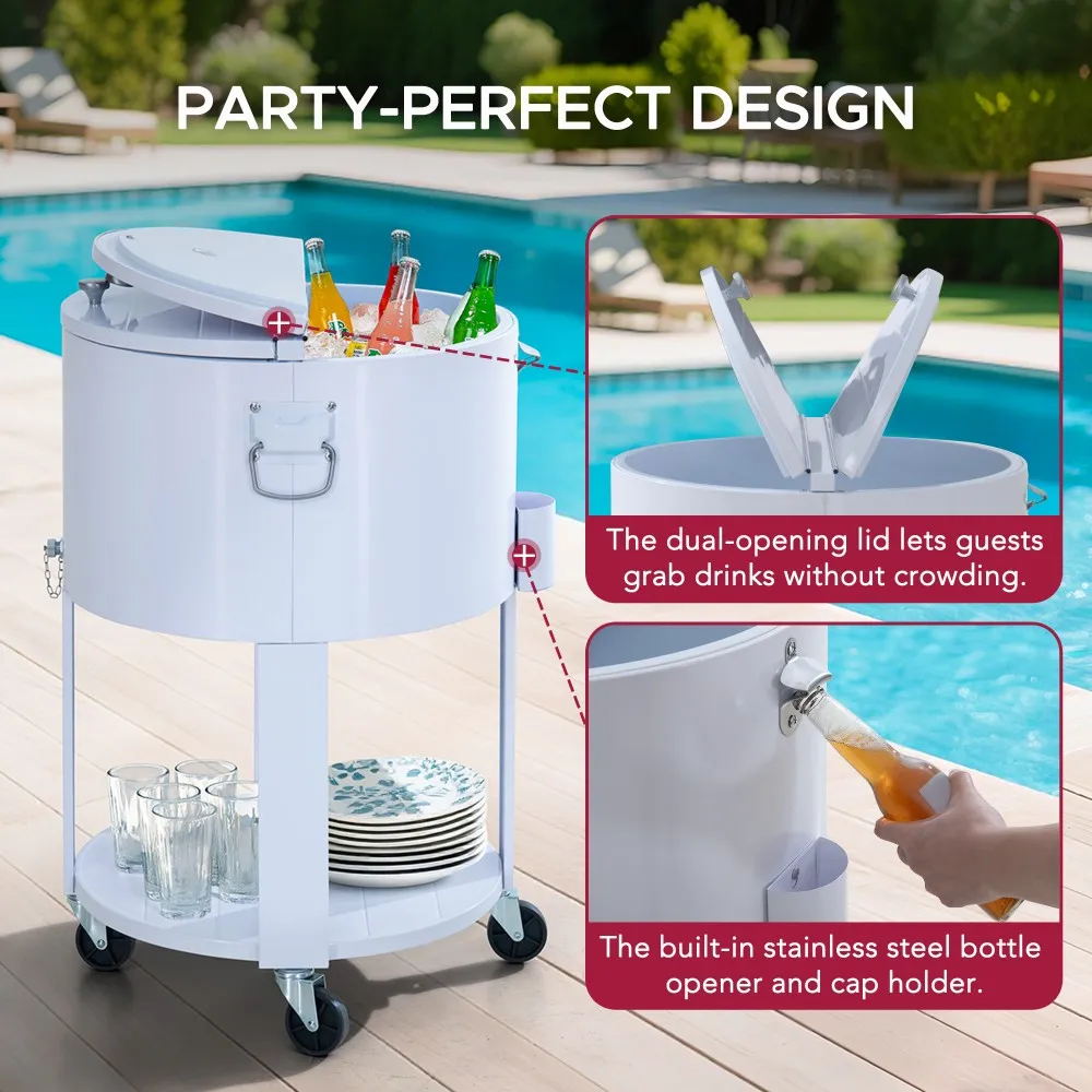 Oasis Rolling Patio Ice Chest Cart 60 Qt - Alabaster White - Image 5